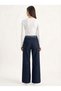 Women's Navy Blue Satin Belt Detailed Wide Leg Denim Trousers 7510 60283941 - 6
