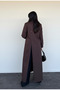 Brown Gabardine Trench Coat with 4 Buttons on the Back, Padded and Slit Detail - 7010
