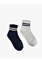 Striped Ruffle Detailed 2-Piece Sock Set - 2