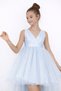 Girl's Baby Blue Front Short Back Long Wrap Dress Graduation Party Prom Dress - 4
