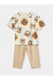 Lcw Baby Ecru Crew Neck Animal Printed Baby Boy T-Shirt and Pants - 2