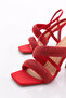 2032 Women's Silver Stone Heeled Sandals with Thick Line and Cross Straps - 4