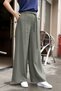 Women's Modal Diagonal Fabric High Waist Side Pockets Belted Wide Leg Palazzo Trousers-Khaki - 6