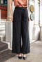 Women's Modal Diagonal Fabric High Waist Side Pockets Belted Wide Leg Palazzo Trousers-Black - 4
