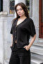 Women's Lycra Modal Silky Fabric Off Shoulder V-Neck Buttoned Jacket Cardigan-Black - 2