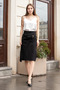 Women's Lightweight Lycra Fabric Double-Breasted Pencil Skirt with Accessories and Deep Side Slits Below the Knee - Black