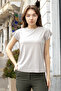 Women's Silky Fabric Wide Zero-Neck Short Sleeve Tshirt Blouse-Stone