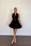 Halter Neck Mini Dress-Black - 2