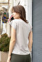 Women's Silky Fabric Wide Zero-Neck Short Sleeve Tshirt Blouse-Stone - 5