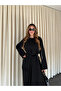 Black Belted Lace Detailed Blouse and Trousers Set - 8006 - 4