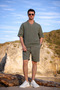 V-Neck Khaki Color Washed Linen Set - 2