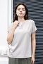 Women's Silky Soft Fabric Wide Crew Neck Tshirt Blouse with Front Window and Side Slits - Stone - 2