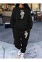 Your Own Unique Style Printed Black Women's Tracksuit Set 100% Cotton