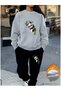 Panda Printed Gray Women's Tracksuit Set 100% Cotton Shredded Cotton