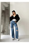 High Waist Double Knee Laser Ripped Wide Leg Jeans - 2
