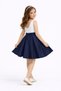 Girl's White/Navy Blue Pleated Satin April 23, October 29, Graduation Show Dress - 2