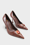Women's Stiletto Buckle Detailed Pointed Toe Elegant Heeled Shoes Paola Brown