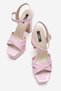 Women's Pink Patent Leather Platform Heeled Sandals 12 cm Cross Strap Evening Dress Shoes - 5