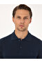 Navy Blue Slim Fit 100% Cotton Non-Curling Buttoned Polo Collar Basic T-Shirt 50325323-Vr033 - 2