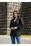 Classic Elegance: Black and Beige Blazer Jacket with Belt Detail