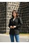 Classic Elegance: Black and Beige Blazer Jacket with Belt Detail - 4