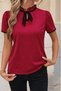 Women's Short Sleeve Ruffled Collar Lace-Up Crepe Summer Blouse - 2