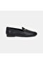 Women's Black Metal Gold Buckle Leather Loafer - 2