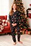 My Little One's Christmas Patterned Suede Girls' Pajama Set - Black