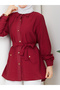 Belted Button Detailed Women's Shirt Tunic – Modern Stylish Design - 6