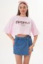 Women's Print Detailed Crew Neck Oversize Short T-Shirt 260130 - 4