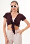 Women's Front-Tie Short Sleeve Wrinkled Bolero 260087 - - 4