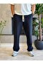 Men's Relaxed Fit Linen Trousers with Elastic Waist and Laces, Navy Blue Eca062 - 4