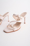 Women's Stone Detailed Double-Strapped 9 cm Thin Heeled Slippers – Stylish and Elegant Design - 3