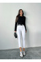 White High Waist Linen Pants with Tube Legs Mom Pants - 4