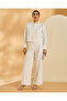 Women Cream Studded Wide Leg Trousers - 5