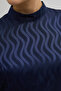 Jacquard Dress with Side Tie Detail - Navy Blue - 5