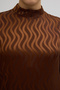 Jacquard Dress with Side Tie Detail - Brown - 5