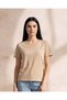 Women Brown Short Sleeve V-Neck T-Shirt