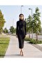Women Black Belted Long Dress