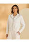 Women Ivory High Neck Zip Front Sweatshirt