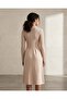 Women Beige Long Dress With Buttons - 3