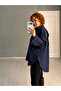 Premium Cotton Oversize Long Navy Blue Poplin Shirt - 4
