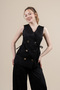 Women's Summer Black Side Piping Detailed Vest and Elastic Waist Pocketed Trousers Set Stylish Daily Comfortable Two-Piece 1268 - 2