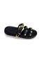 513093 Women's Gold Buckle Studded Strap Flat Sole Slippers - 3