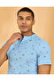 Men Blue Standup Collar Polo Shirt - 4