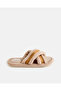 Women’s Beige Plush Cross-Strap Slippers