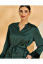 Women's Green Satin Belted Tunic with Sequinned Cuffs - 4