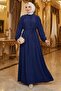 Esila Lace-Up Britli Hijab Dress Navy Blue Hm2884