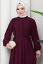 Esila Lace-Up Brit Detail Hijab Dress Burgundy HM2884 - 2