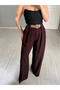 Premium Trend Bridge Detail Suede Belted Wide-Leg Trousers - 3